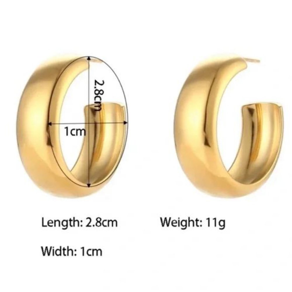 NEW ELEGANT 18K GOLD WIDE HOOP EARRINGS, NICE EARRINGS, CUTE EARRINGS. - Picture 6 of 6